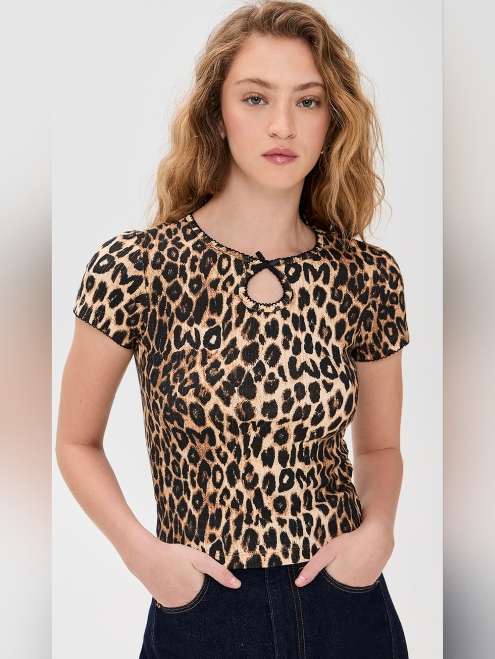 Damson Madder Leopard Print Keyhole Short Sleeve Top - Black & Tan Size 12